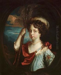 Portrait Of A Young Girl, Bust-length, In Blue And Red Robes With A Plumed Headdress And Holding A Shepherd's Crook Portrait Of A Young Girl, Bust-length, In Blue And Red Robes With A Plumed Headdress And Holding A Shepherd's Crook