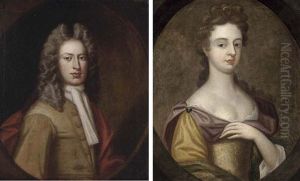 Portrait Of A Gentleman, Bust-length, In A Brown Coat And Red Cloak (+ Portrait Of A Lady (dorothy Fox- Anning?), Bust-length, In A Gold Dress And Brown Wrap; Pair)