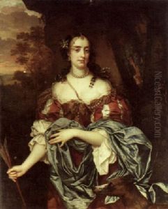 Portrait Of A Lady (queen Catherine Of Braganza?} As Diana The Huntress, A Landscape Beyond by Jacob Huysmans