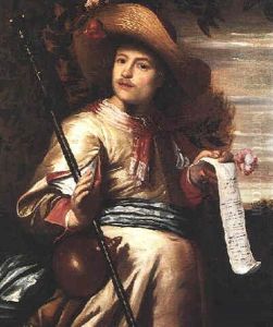 Portrait Of An Elegant Young Gentleman, Standing Three-quarter Length In The Guise Of A Gardener, Holding A Hoe In His Right Hand And A Letter And A Rose In His Left Hand