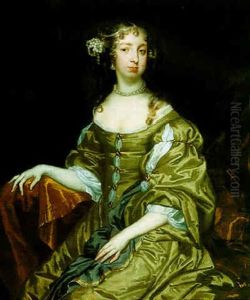 Portrait Of Lady Cotton Wearing A Green Dress And White Chemise Decorated With Jewels