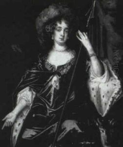 Portrait Of A Lady As Diana, Seated Three-quarter Length, Wearing A Red Satin Dress, A Blue Satin Cloak With An by Jacob Huysmans