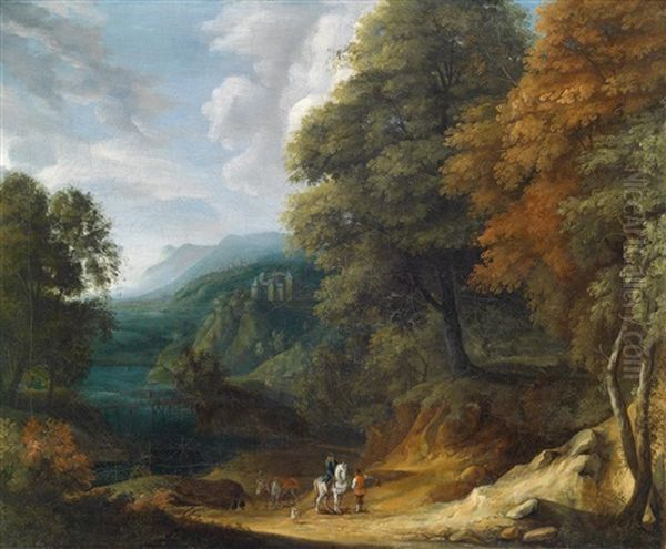 Bewaldete Berglandschaft Mit Einem Reiter - view 1