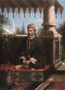 Orientale In Einer Loggia Mit Wasserpfeife