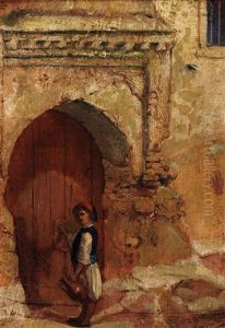 Kapi Onunde Fesli Cocuk by Jan Baptist Huysmans