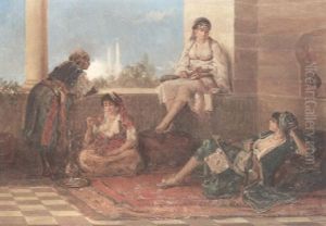 Turkish Women Passing Time On A Balcony With A View Of Hagia Sophia Beyond by Jan Baptist Huysmans