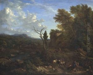 Paysage Montagneux Avec Des Bergers Pres D'un Lac by Jan Baptiste Huysmans