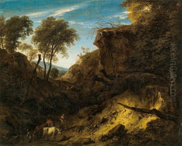Bewaldete Gebirgslandschaft Mit Hirten Und Herde - view 1