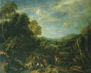 Klassische Landschaft Mit Frauen An Einem Bachlauf Klassische Landschaft Mit Frauen An Einem Bachlauf
