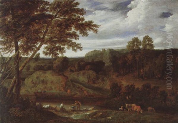 Gebirgige Fluslandschaft Mit Hirten - view 1