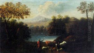 River Landscape With Drovers On A Path