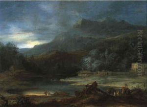 Gebirgslandschaft Mit Villa Am See by Jan Baptiste Huysmans