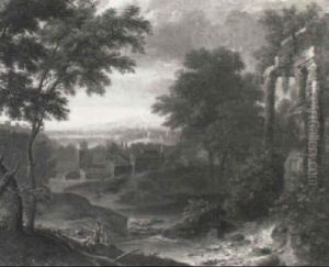 A River Landscape With Classical Ruins And Soldiers Resting By A Tree by Jan Baptiste Huysmans
