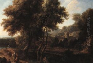 Wooded Italianate Landscape by Jan Baptiste Huysmans