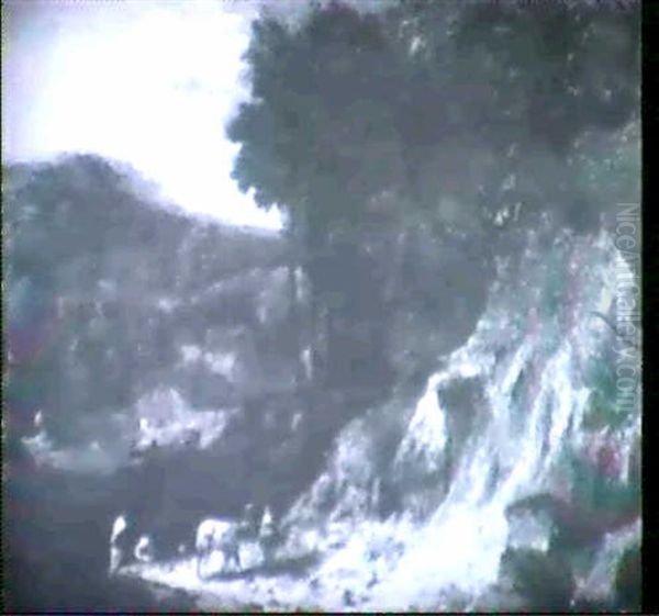 A Wooded River Landscape With Bathers By A Sandy Bank - view 1