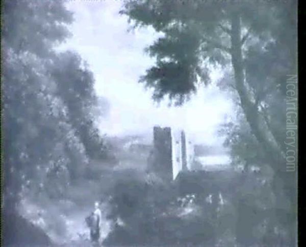 A Wooded Landscape With A Peasant Woman On A Track - view 1