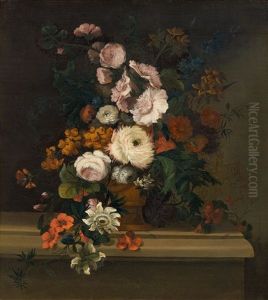 Still-life With Flowers In A Vase On A Stone Plinth