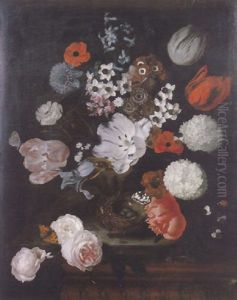 A Still Life Of Tulips, Narcissi, Hyacinths And Other Flowers In A Stone Vase