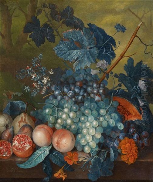 Fruit Still Life With Grapes, Peaches, Pears And Pomegranates - view 1