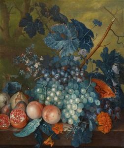 Fruit Still Life With Grapes, Peaches, Pears And Pomegranates by Jacob van Huysum