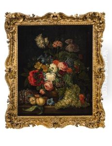 Still Life With A Vase Of Flowers And Fruits by Jacob van Huysum