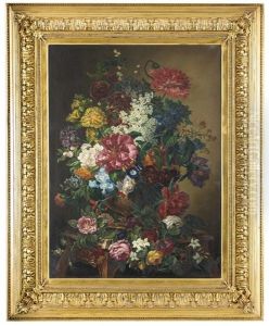 Blumenbukett In Steinvase Auf Barocktisch by Jan Van Huysum