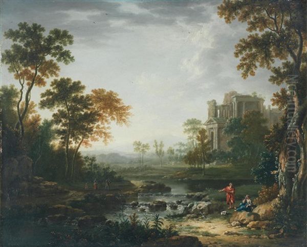 An Italianate Landscape With Figures Resting On The Bank Of A River - view 1
