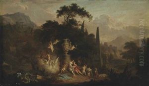 A Wooded River Landscape With Venus And Adonis Beside A Sculpted Urn With Putti