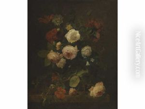 Bouquet Aux Roses, Aux Oeillets Et Aux Campanules Sur Un Entablement Bouquet Aux Roses, Aux Oeillets Et Aux Campanules Sur Un Entablement