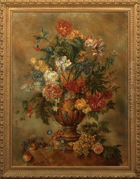 Bouquet Of Flowers In An Urn On A Pedestal - view 1