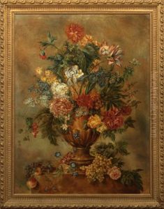 Bouquet Of Flowers In An Urn On A Pedestal by Jan Van Huysum