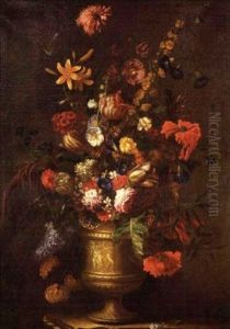 Nature Morte Au Vase De Fleurs Sur Un Entablement