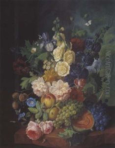 Stillleben Mit Blumen Und Fruchten by Jan Van Huysum