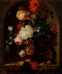 Stilleben Med Blommor I Urna Pa Sockel, Med Fagelbo