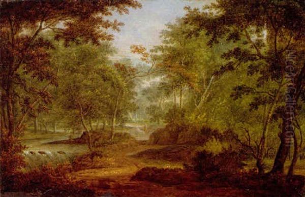 A Wooded River Landscape With A Figure On A Path - view 1