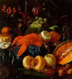 Variastilleben Mit Hummer, Austern, Fruchten Und Weinpokalen by Jan Van Huysum