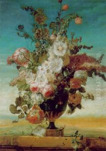 Groser Dekorativer Blumenstraus In Einer Prunkvase by Jan Van Huysum
