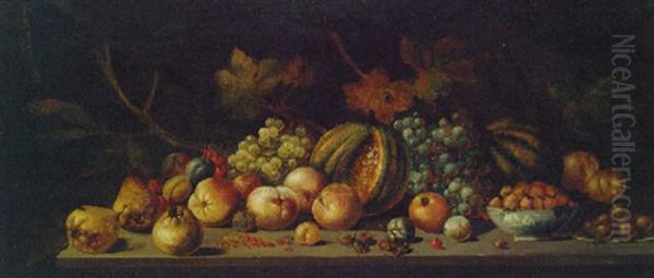 Melons, Grapes, A Bowl Of Strawberries And Other Fruit On A Table - view 1