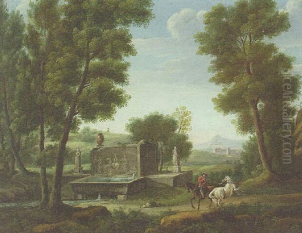 An Italianate Landscape With Travellers By A Classical Fountain - view 1