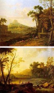 An Italianate Landscape With Shepherds In The Foreground by Jan Van Huysum