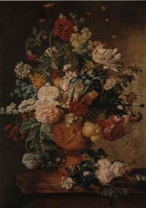 A Still Life Of Summer Flowers by Jan Van Huysum