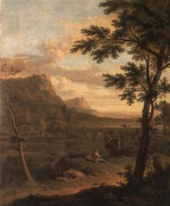 An Arcadian Landscape With Figures Conversing On A Riverbank