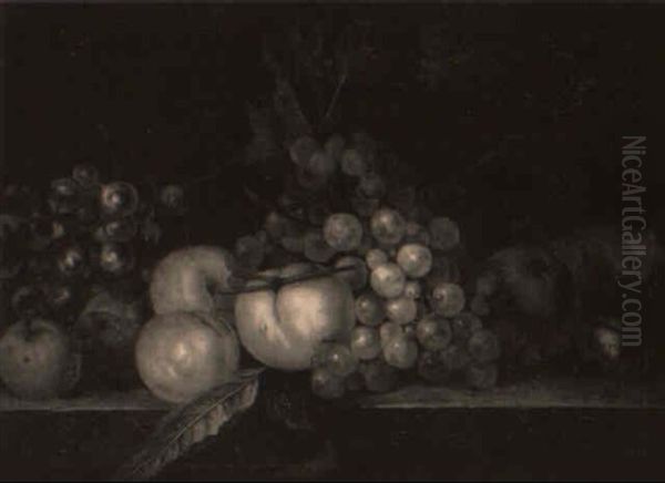 Nature Morte Aux Raisins Et Peches Sur Un Entablement - view 1