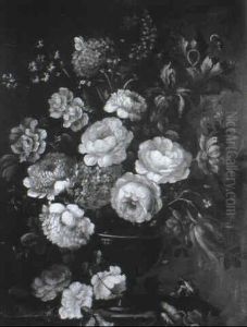 Mixed Flowers In A Vase On A Ledge by Jan Van Huysum