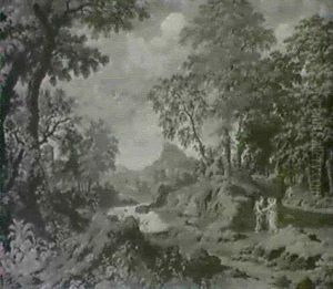 Women Greeting Each Other On A Woodland Path Beside A River In A Roman Landscape Women Greeting Each Other On A Woodland Path Beside A River In A Roman Landscape