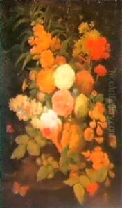 Natura Morta Di Fiori, In Vaso, Frutti Di Bosco E Farfalla A Sinistra by Jan Van Huysum