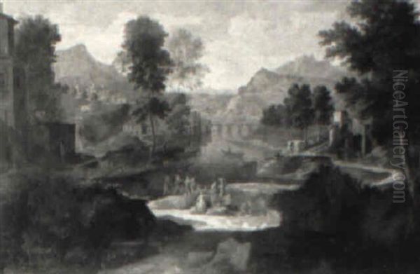 Italianate Landscape With Figures By A River - view 1