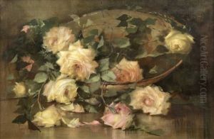 Still Life Of Roses In A Basket by Florine A. Hyer