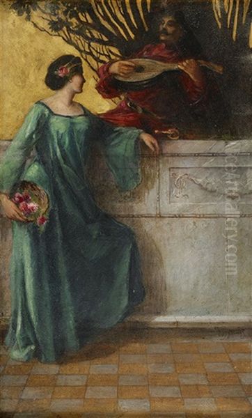 Woman Courted By A Man Playing The Lute - view 1
