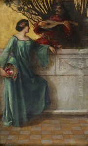 Woman Courted By A Man Playing The Lute by Vojtech (Adalbert) Hynais